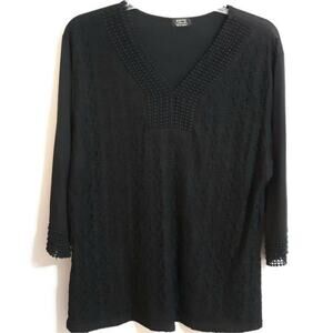 Lace overlay black top sz 1X soft crocheted detail boho